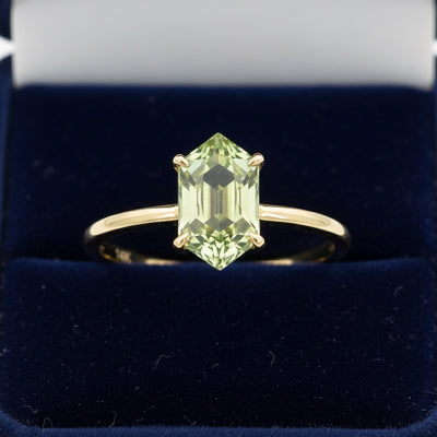 Anillo Oro 14k con Zafiro Verde Sin Tratar Australia 0.71ct - Pi, joyería mexicana Gold Shield