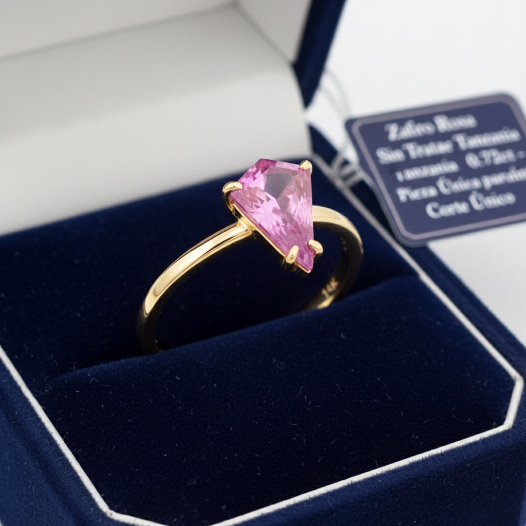Anillo Oro 14k con Zafiro Rosa Sin Tratar Tanzania 0.72ct - Piez, joyería mexicana Gold Shield