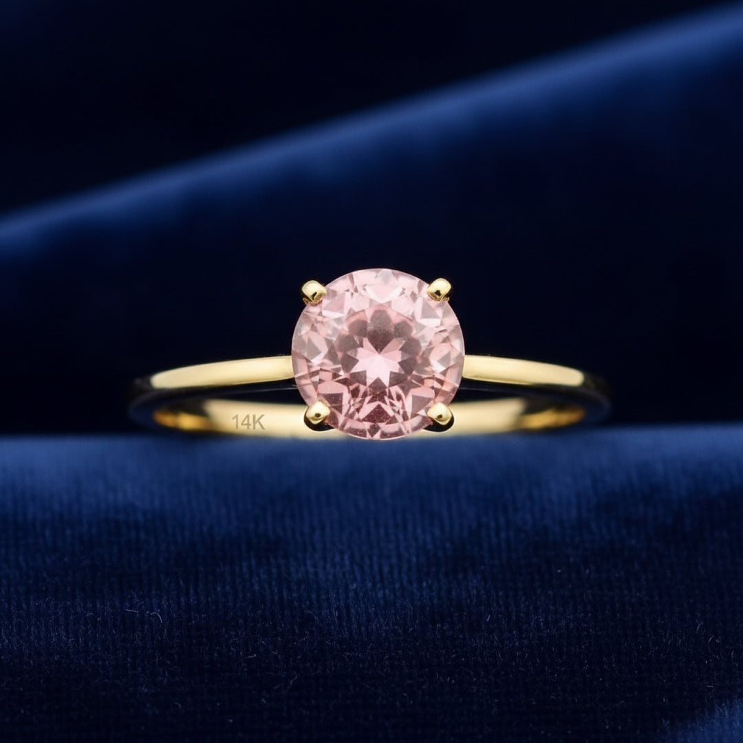 Anillo Oro 14k con Turmalina Rosa Rosa anaranjado 0.87ct, joyería mexicana Gold Shield - PREVENTA