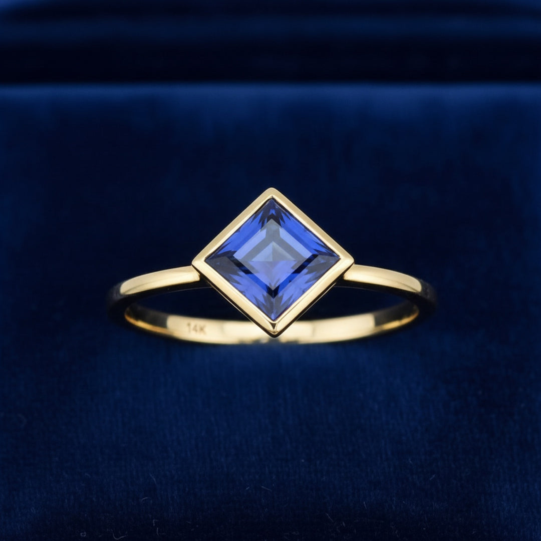 Anillo Oro 14k con Zafiro Azul 0.49ct, joyería mexicana Gold Shield - PREVENTA