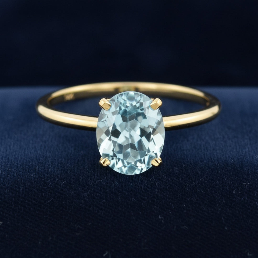 Anillo Oro 14k con Topacio Azul Azul cielo 3.21ct, joyería mexicana Gold Shield - PREVENTA