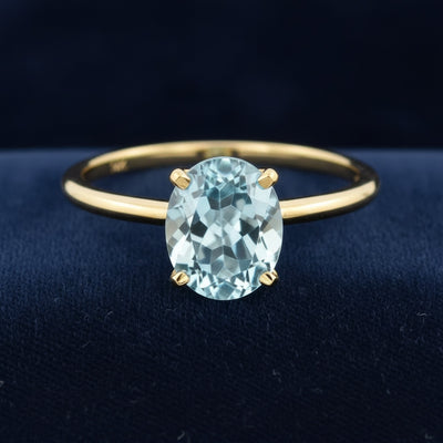 Anillo Oro 14k con Topacio Azul Azul cielo 3.21ct, joyería mexicana Gold Shield - PREVENTA
