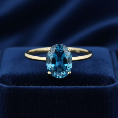 Anillo Oro 14k con Topacio Azul London Blue 2.05ct, joyería mexicana Gold Shield - PREVENTA