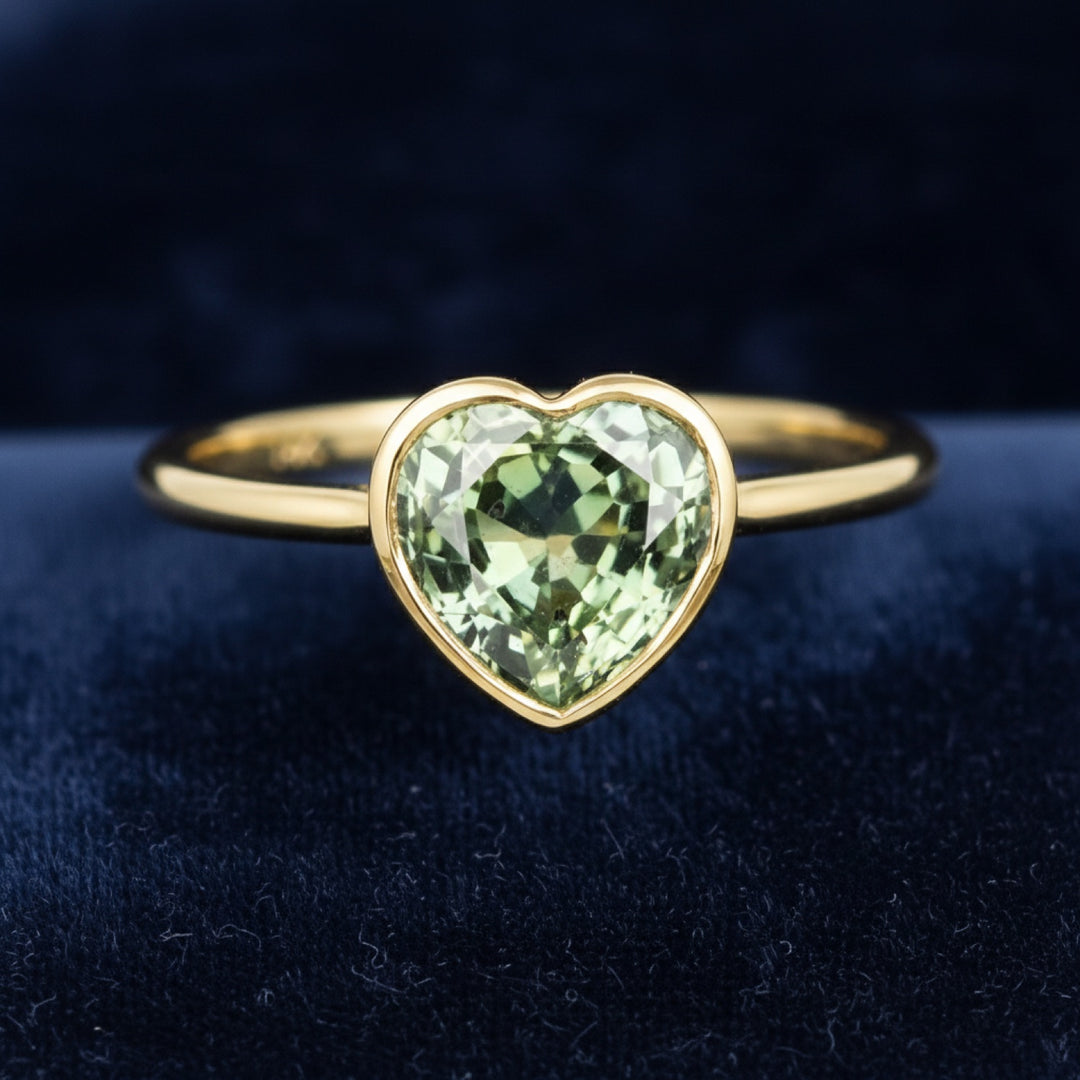 Anillo Oro 14k con Zafiro Verde 0.6ct, joyería mexicana Gold Shield - PREVENTA