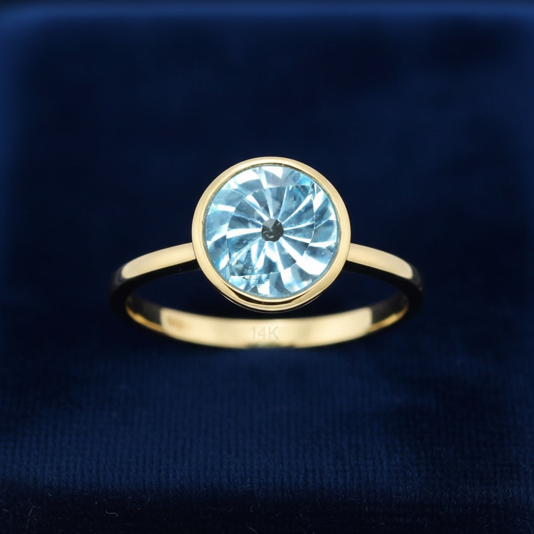 Anillo Oro 14k con Topacio Azul Azul cielo 4.29ct, joyería mexicana Gold Shield - PREVENTA