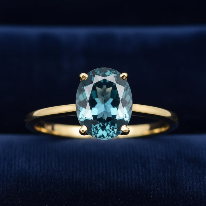 Anillo Oro 14k con Topacio Azul London Blue 3.01ct, joyería mexicana Gold Shield - PREVENTA