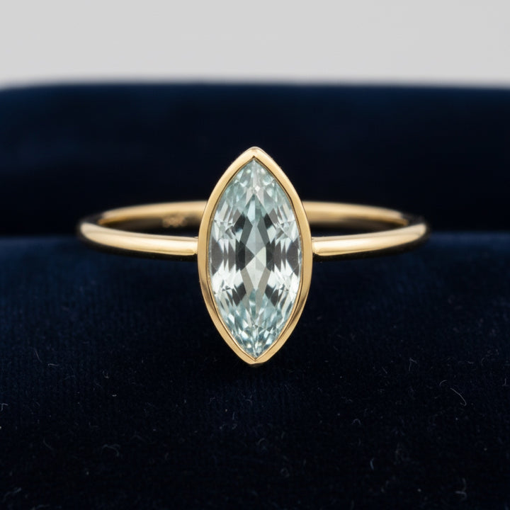Anillo Oro 14k con Aguamarina Azul 3.92ct, joyería mexicana Gold Shield - PREVENTA