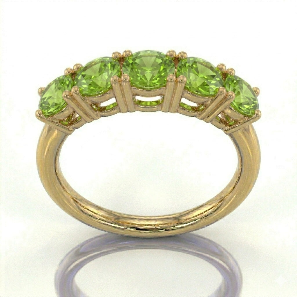 Anillo media eternidad oro 14k con peridotos verdes - frente - Gold Shield
