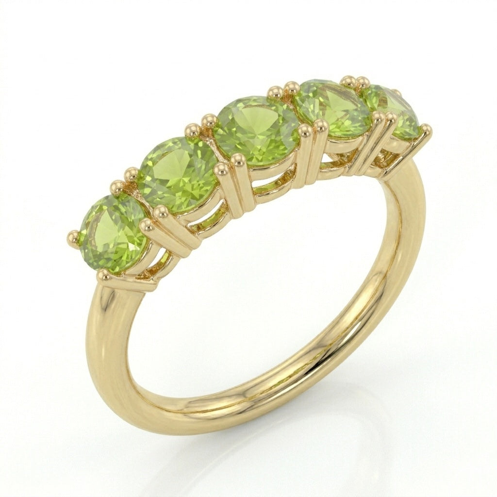 Anillo media eternidad oro 14k con peridotos verdes - vista trasera - Gold Shield
