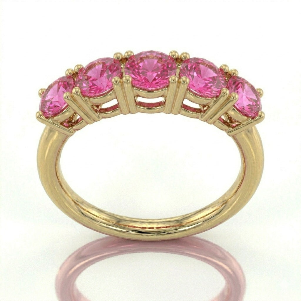 Anillo media eternidad oro 14k con zafiros azules naturales - frente - Gold Shield