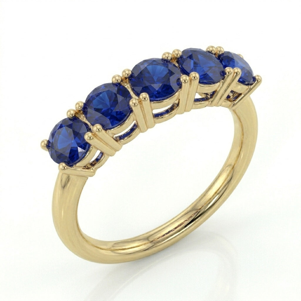 Anillo media eternidad oro 14k con zafiros azules naturales - lateral - Gold Shield