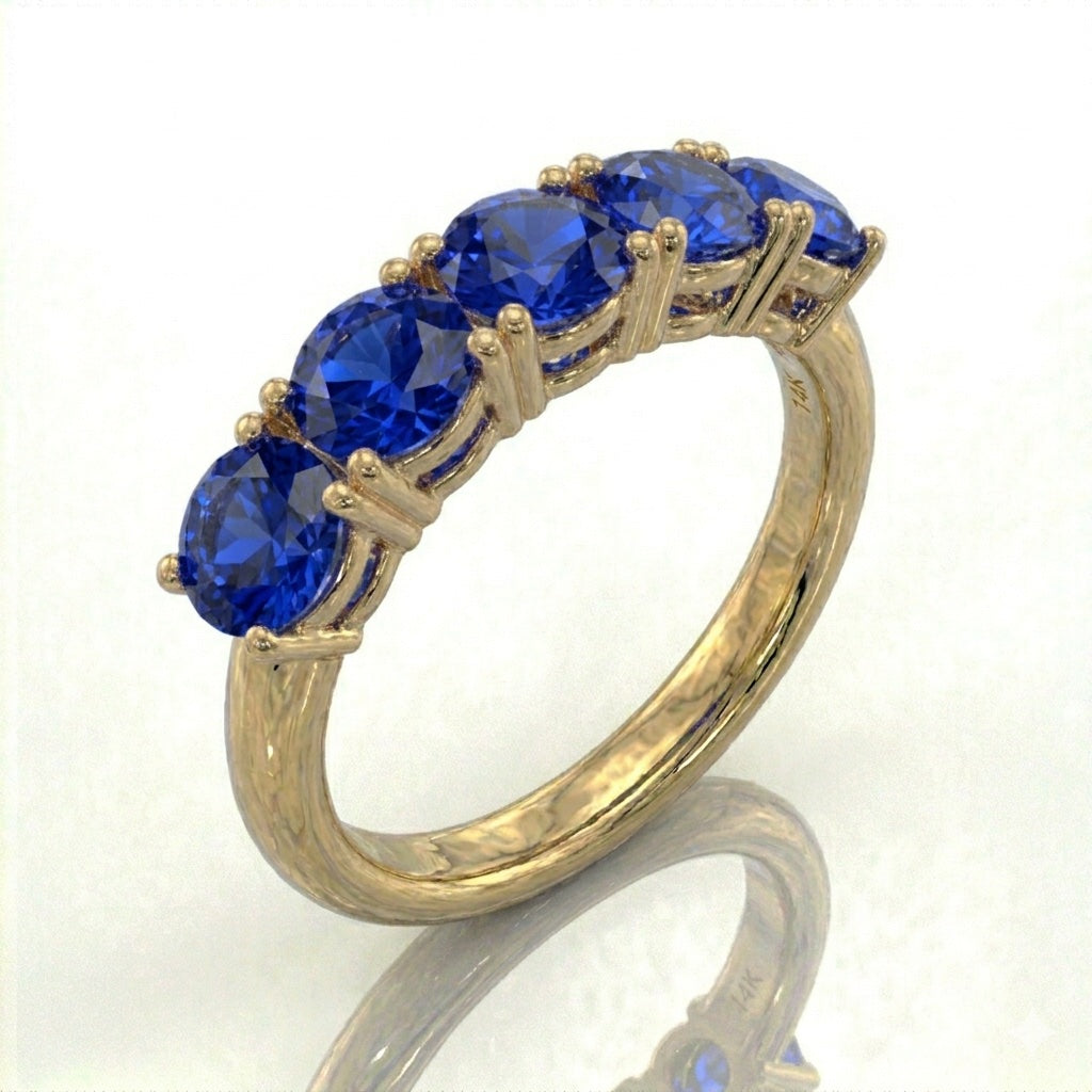 Anillo media eternidad oro 14k con zafiros azules naturales - tres cuartos - Gold Shield