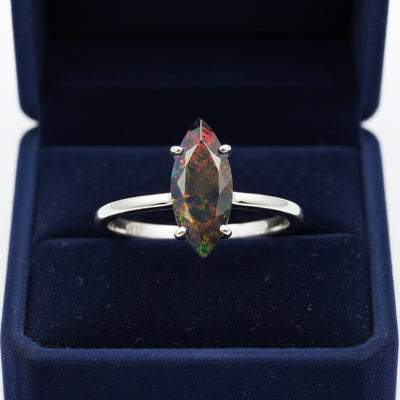 Anillo Plata 925 con Ópalo Negro Natural Etiopía 1.12ct Corte Marq, joyería mexicana Gold Shield
