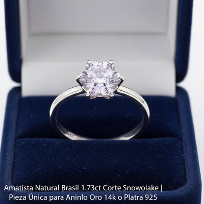 Anillo Plata 925 con Amatista Natural Brasil 1.73ct Corte Snowflak, joyería mexicana Gold Shield