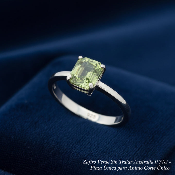 Anillo Plata 925 con Zafiro Verde Sin Tratar Australia 0.71ct - Pi, joyería mexicana Gold Shield