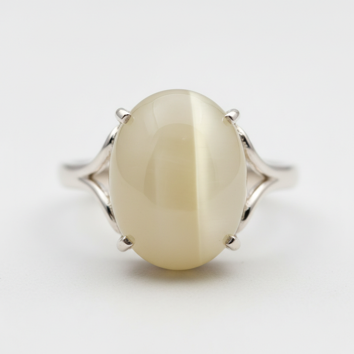 Anillo Plata 925 con Piedra de Luna Ojo de Gato Amarillo 9.0ct Corte Cabuchón Oval Africa - GS-GEM-077 - Gold Shield Mexico
