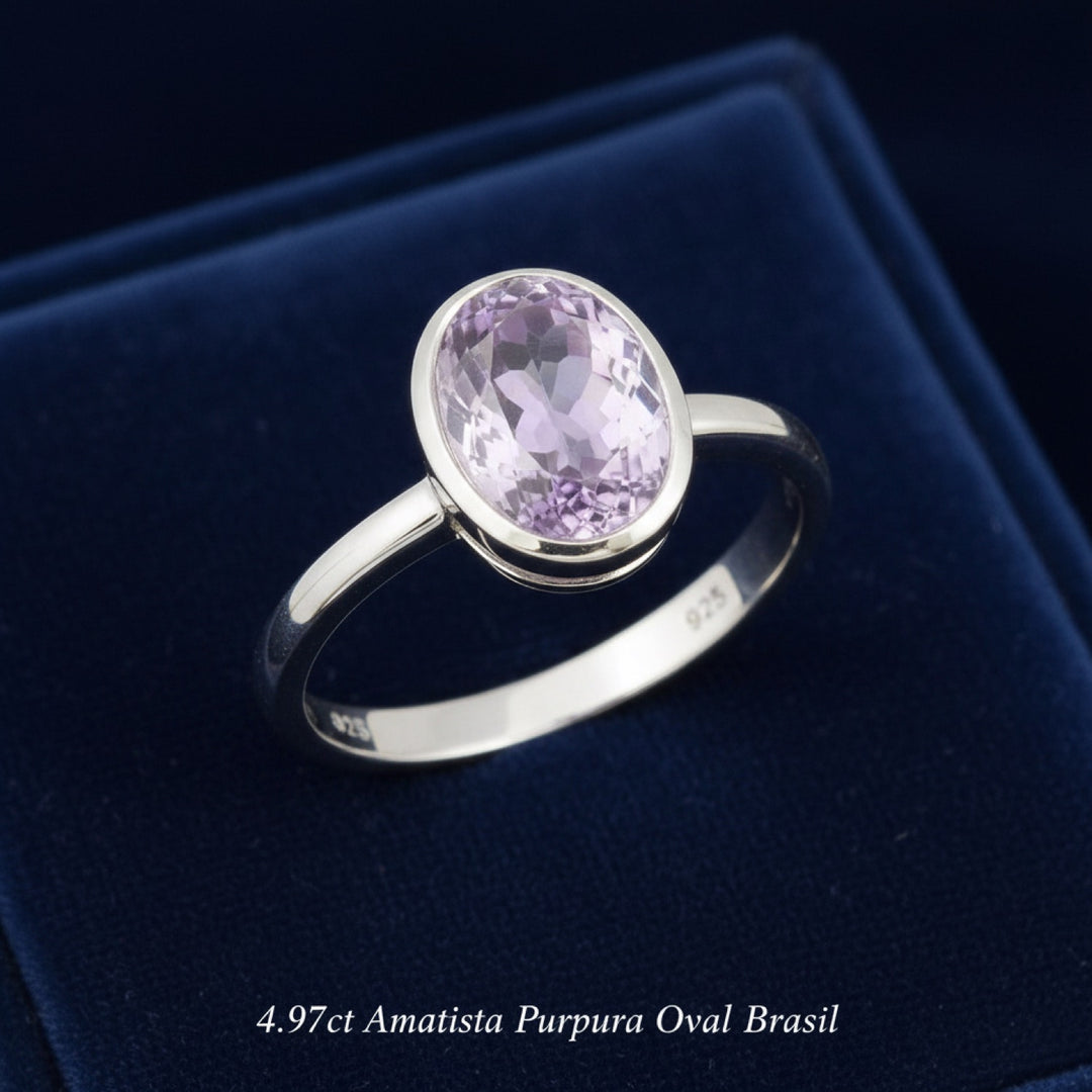 Anillo Plata 925 con Amatista Purpura 4.97ct, joyería mexicana Gold Shield - PREVENTA