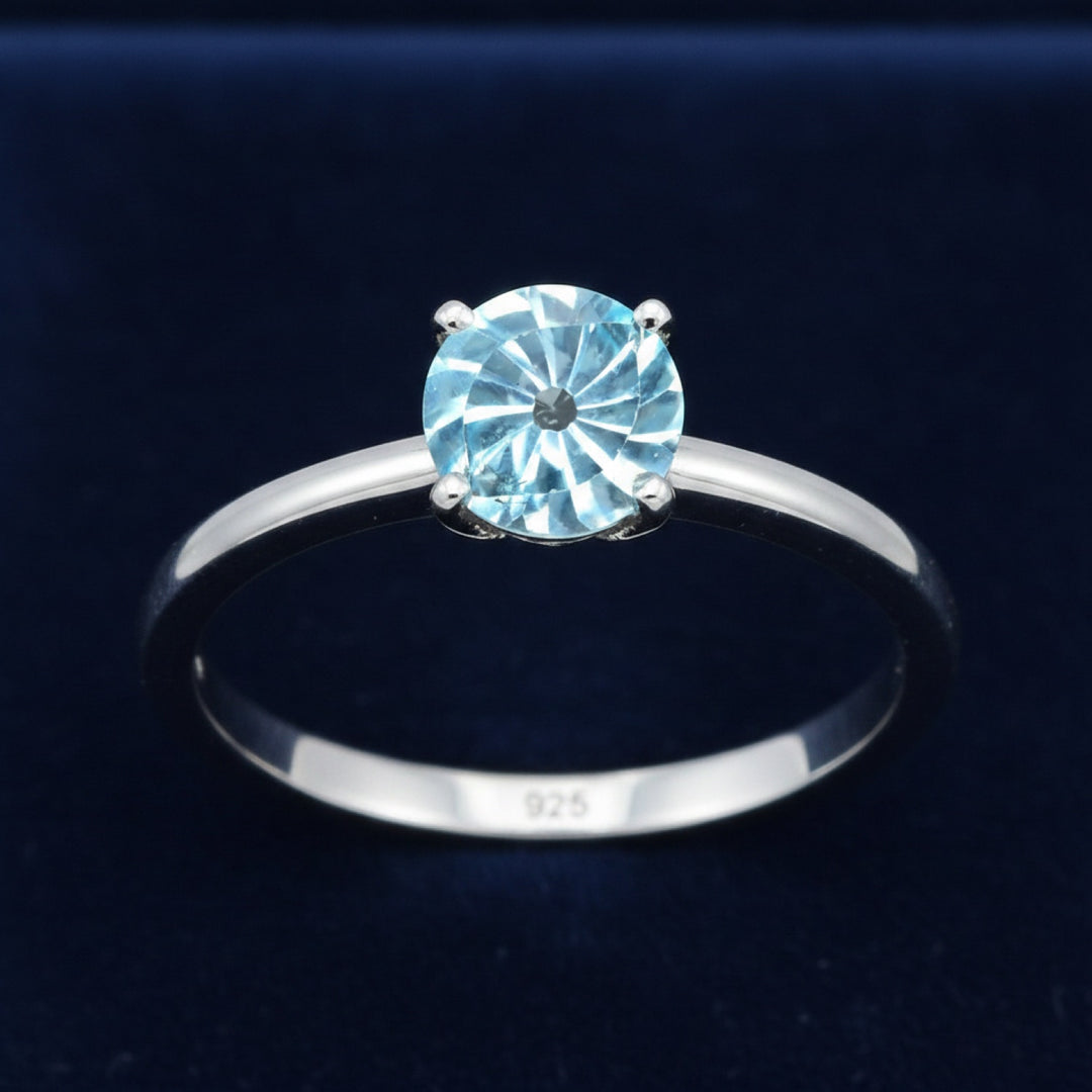 Anillo Plata 925 con Topacio Azul Azul cielo 4.29ct, joyería mexicana Gold Shield - PREVENTA