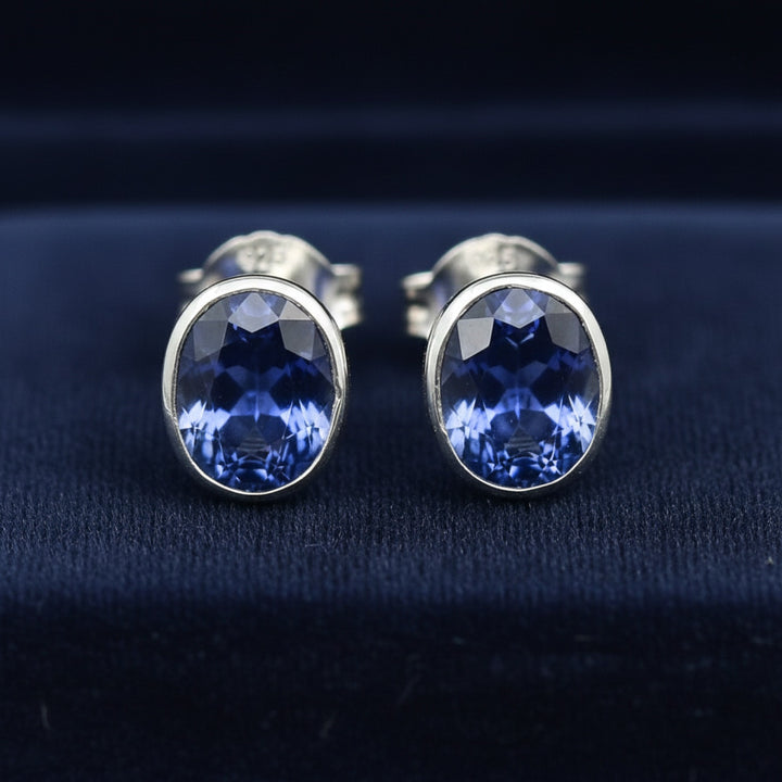 Aretes Plata 925 con Par de Zafiros Azules Naturales Ceylon Sri La, joyería mexicana Gold Shield