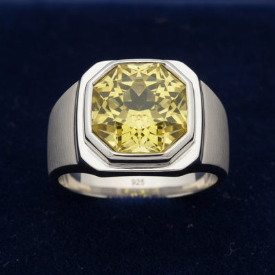 anillo de hombre de plata 925 con cuarzo limón amarillo limón natural 28.68ct corte octagonal de Brasil, joyería mexicana Gol