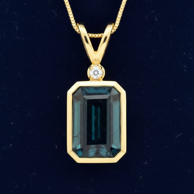 Dije Oro 14k con Turmalina Verde Azul Natural África 2.27ct Co, joyería mexicana Gold Shield