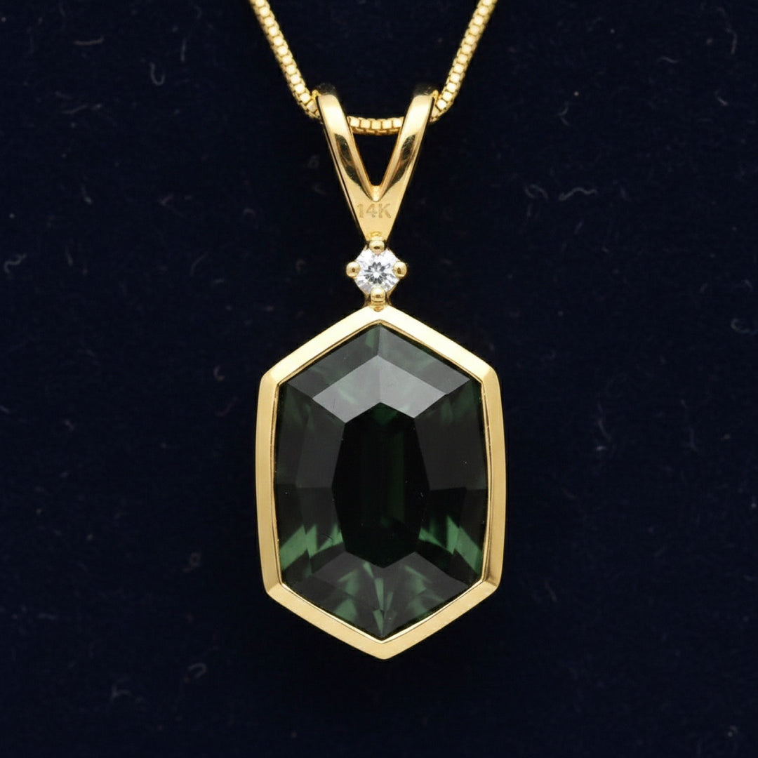 Dije Oro 14k con Turmalina Cromo Sin Tratar Tanzania 1.38ct - , joyería mexicana Gold Shield