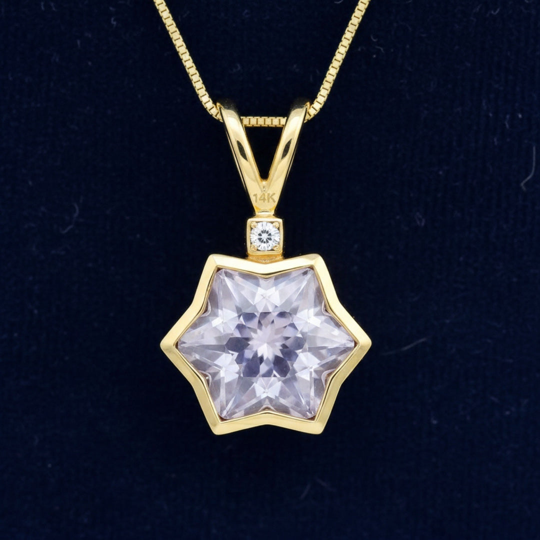 Dije Oro 14k con Amatista Natural Brasil 1.73ct Corte Snowflak, joyería mexicana Gold Shield