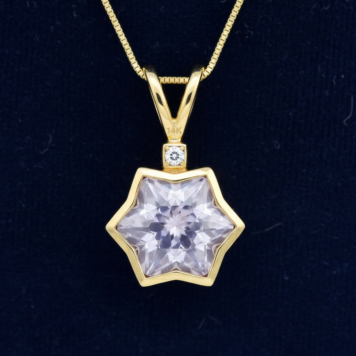 Dije Oro 14k con Amatista Natural Brasil 1.73ct Corte Snowflak, joyería mexicana Gold Shield