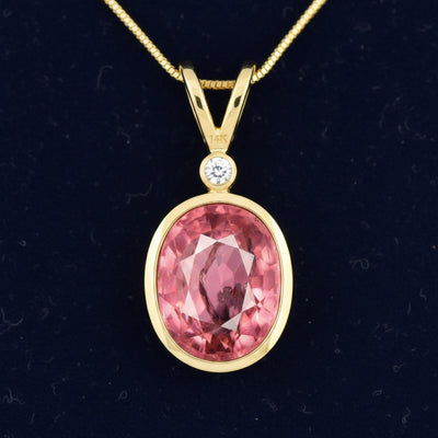 Dije Oro 14k con Turmalina Rosa Rosa anaranjado 1.78ct, joyería mexicana Gold Shield - PREVENTA