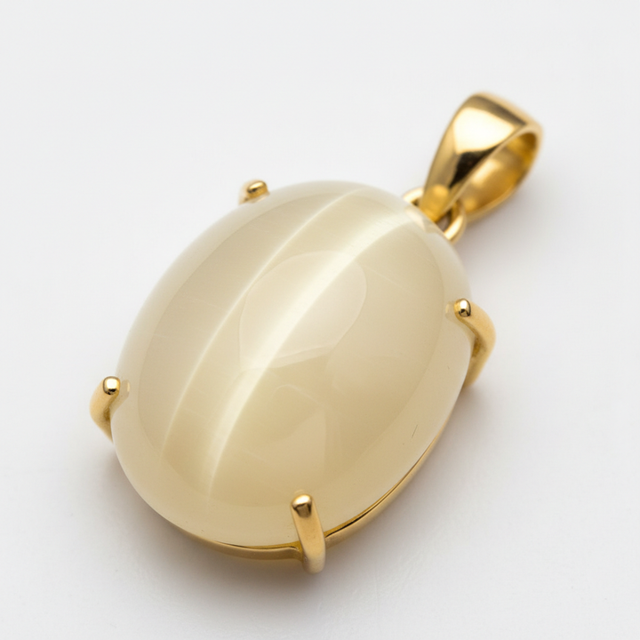 Dije Oro 14k con Piedra de Luna Ojo de Gato Amarillo 9.0ct Corte Cabuchón Oval Africa - GS-GEM-077 - Gold Shield Mexico