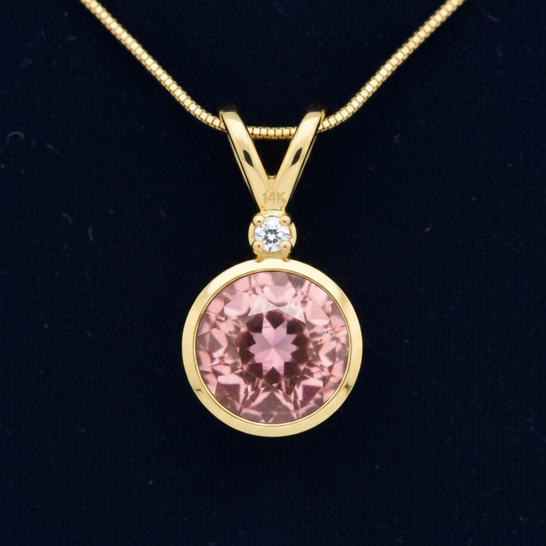 Dije Oro 14k con Turmalina Rosa Rosa anaranjado 0.87ct, joyería mexicana Gold Shield - PREVENTA
