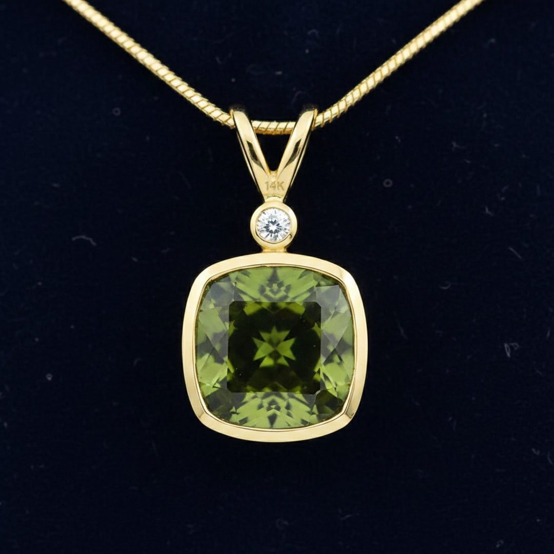 Dije Oro 14k con Turmalina Verde 0.87ct, joyería mexicana Gold Shield - PREVENTA