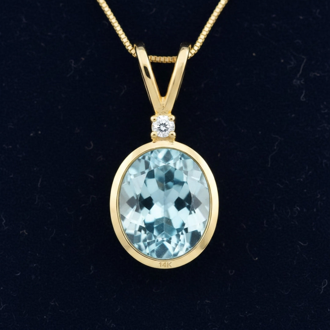 Dije Oro 14k con Topacio Azul Azul cielo 3.21ct, joyería mexicana Gold Shield - PREVENTA
