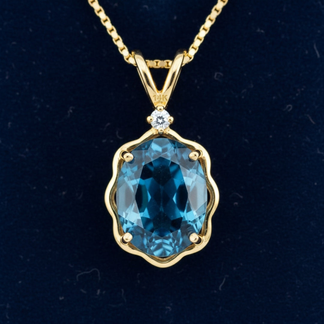 Dije Oro 14k con Topacio Azul London Blue 2.05ct, joyería mexicana Gold Shield - PREVENTA