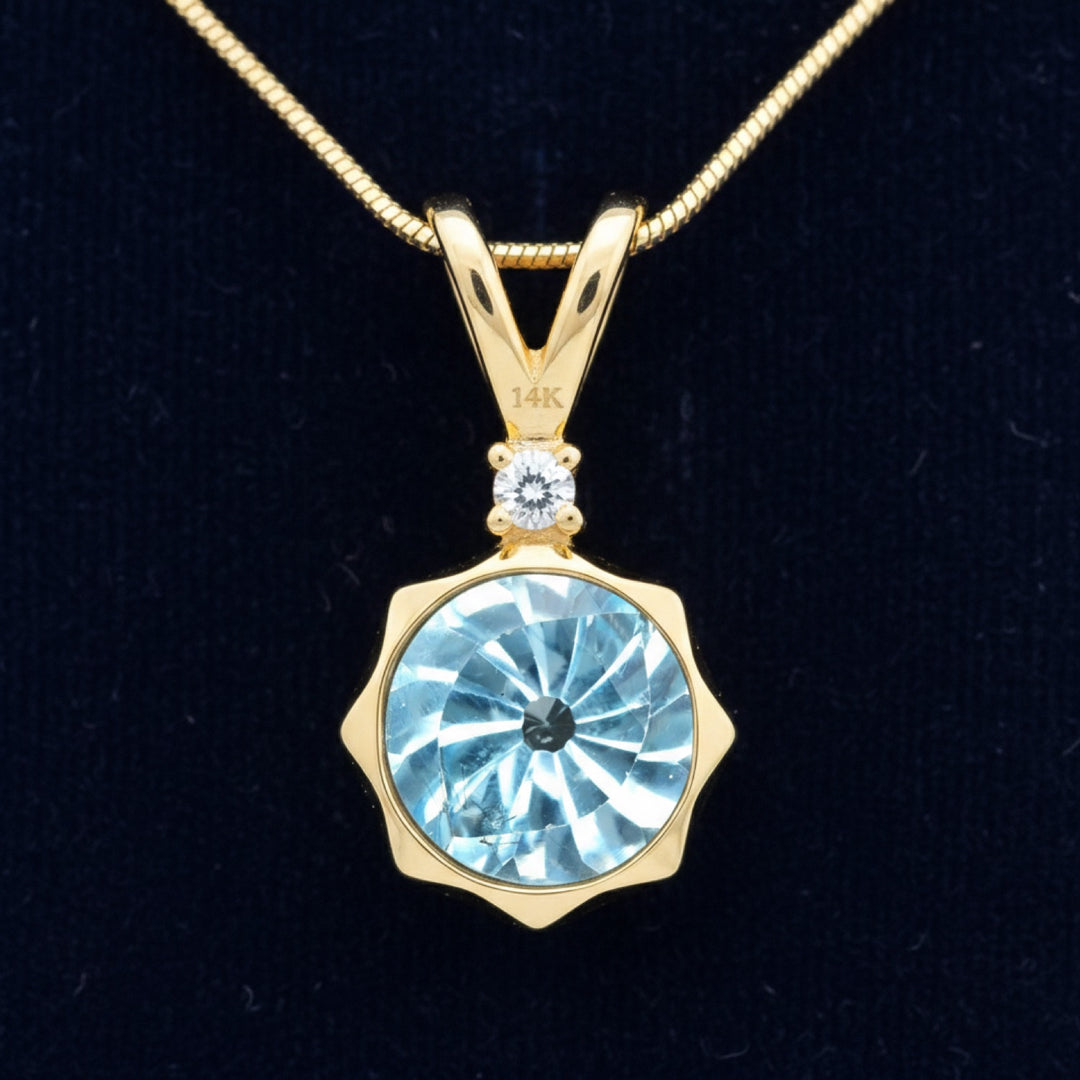 Dije Oro 14k con Topacio Azul Azul cielo 4.29ct, joyería mexicana Gold Shield - PREVENTA