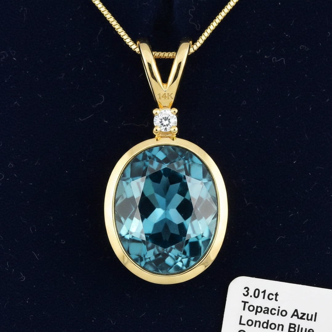 Dije Oro 14k con Topacio Azul London Blue 3.01ct, joyería mexicana Gold Shield - PREVENTA