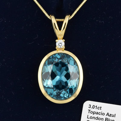 Dije Oro 14k con Topacio Azul London Blue 3.01ct, joyería mexicana Gold Shield - PREVENTA