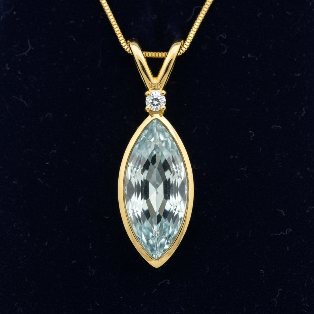 Dije Oro 14k con Aguamarina Azul 3.92ct, joyería mexicana Gold Shield - PREVENTA