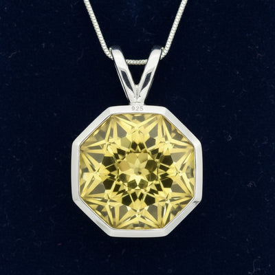 Dije Plata 925 con Cuarzo Limón Natural Brasil 28.68ct Corte Oct, joyería mexicana Gold Shield