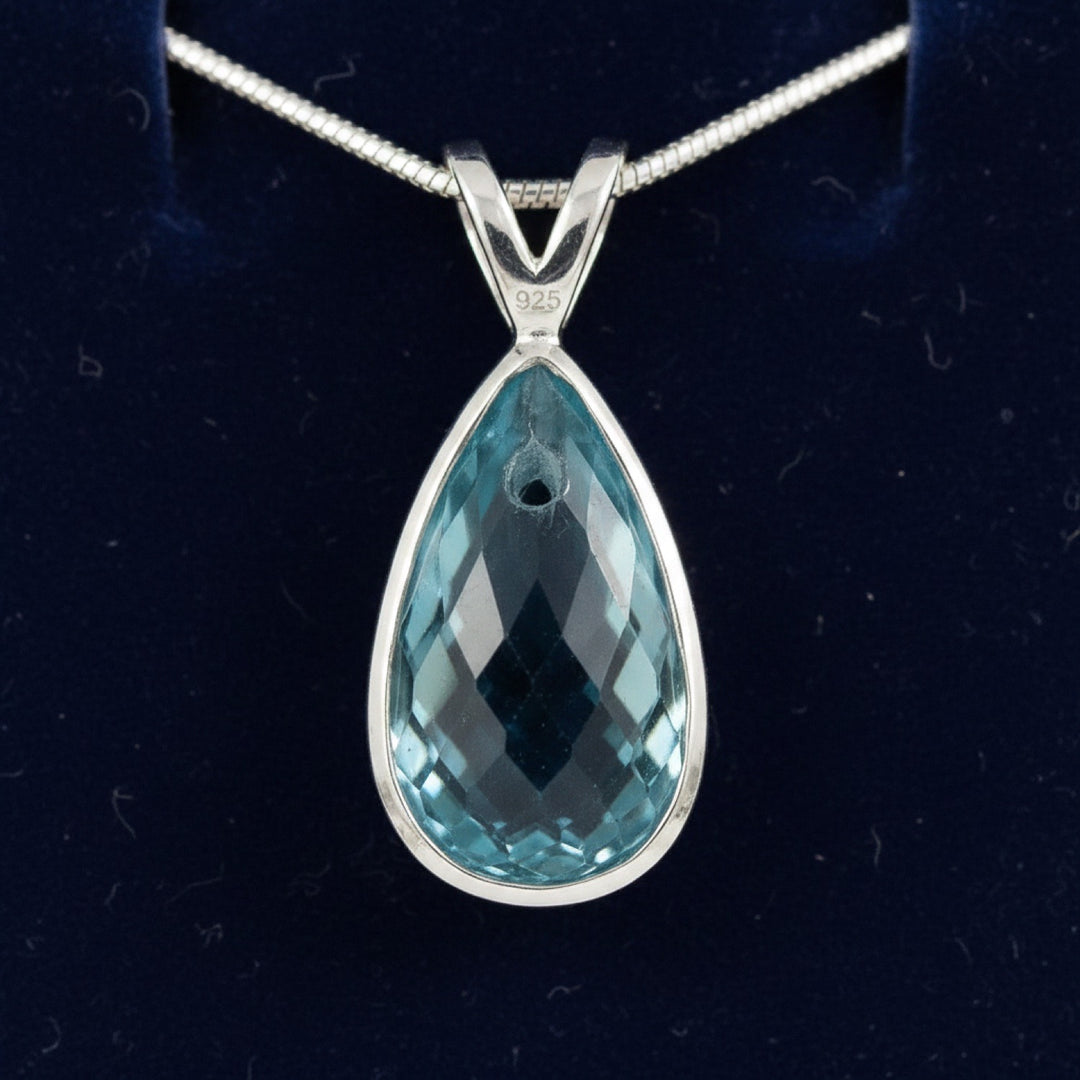 Dije Plata 925 con Zircon Azul Briolette Camboya 2.24ct - Pieza , joyería mexicana Gold Shield
