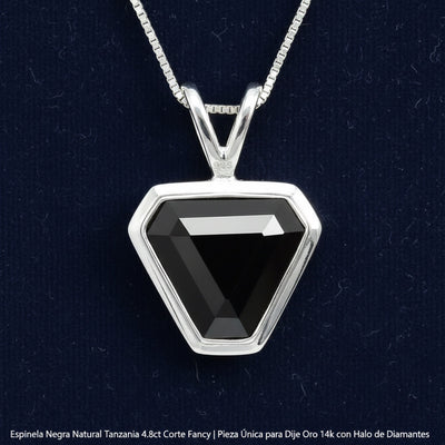 Dije Plata 925 con Espinela Negra Natural Tanzania 4.8ct Corte F, joyería mexicana Gold Shield