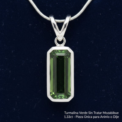 Dije Plata 925 con Turmalina Verde Sin Tratar Mozambique 1.33ct , joyería mexicana Gold Shield