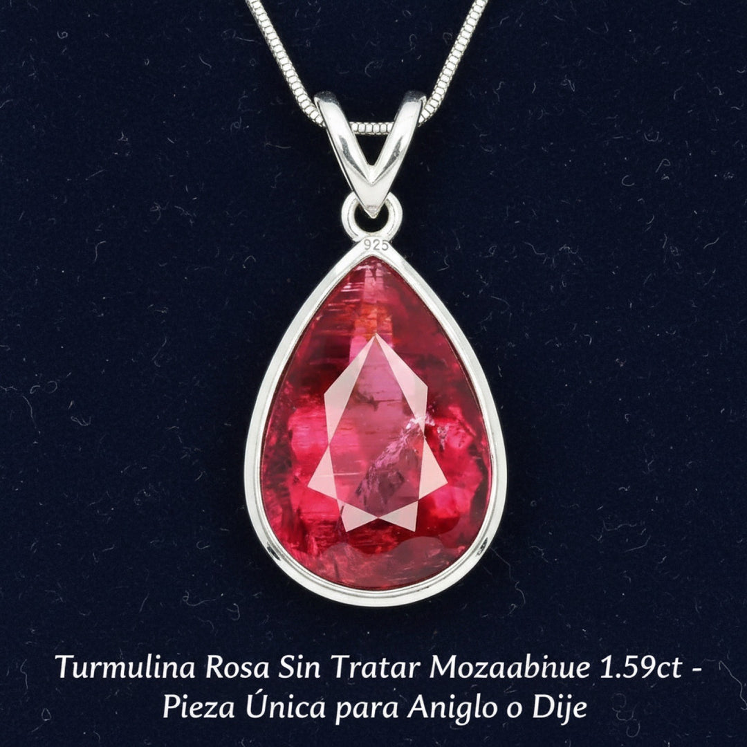 Dije Plata 925 con Turmalina Rosa Sin Tratar Mozambique 1.59ct -, joyería mexicana Gold Shield