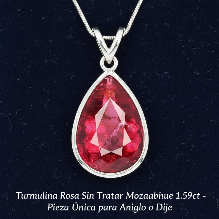 Dije Plata 925 con Turmalina Rosa Sin Tratar Mozambique 1.59ct -, joyería mexicana Gold Shield