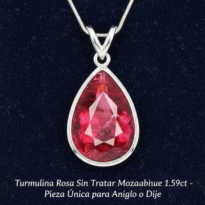 Dije Plata 925 con Turmalina Rosa Sin Tratar Mozambique 1.59ct -, joyería mexicana Gold Shield