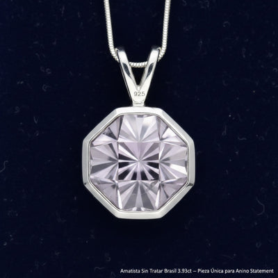 Dije Plata 925 con Amatista Sin Tratar Brasil 3.93ct - Pieza Úni, joyería mexicana Gold Shield