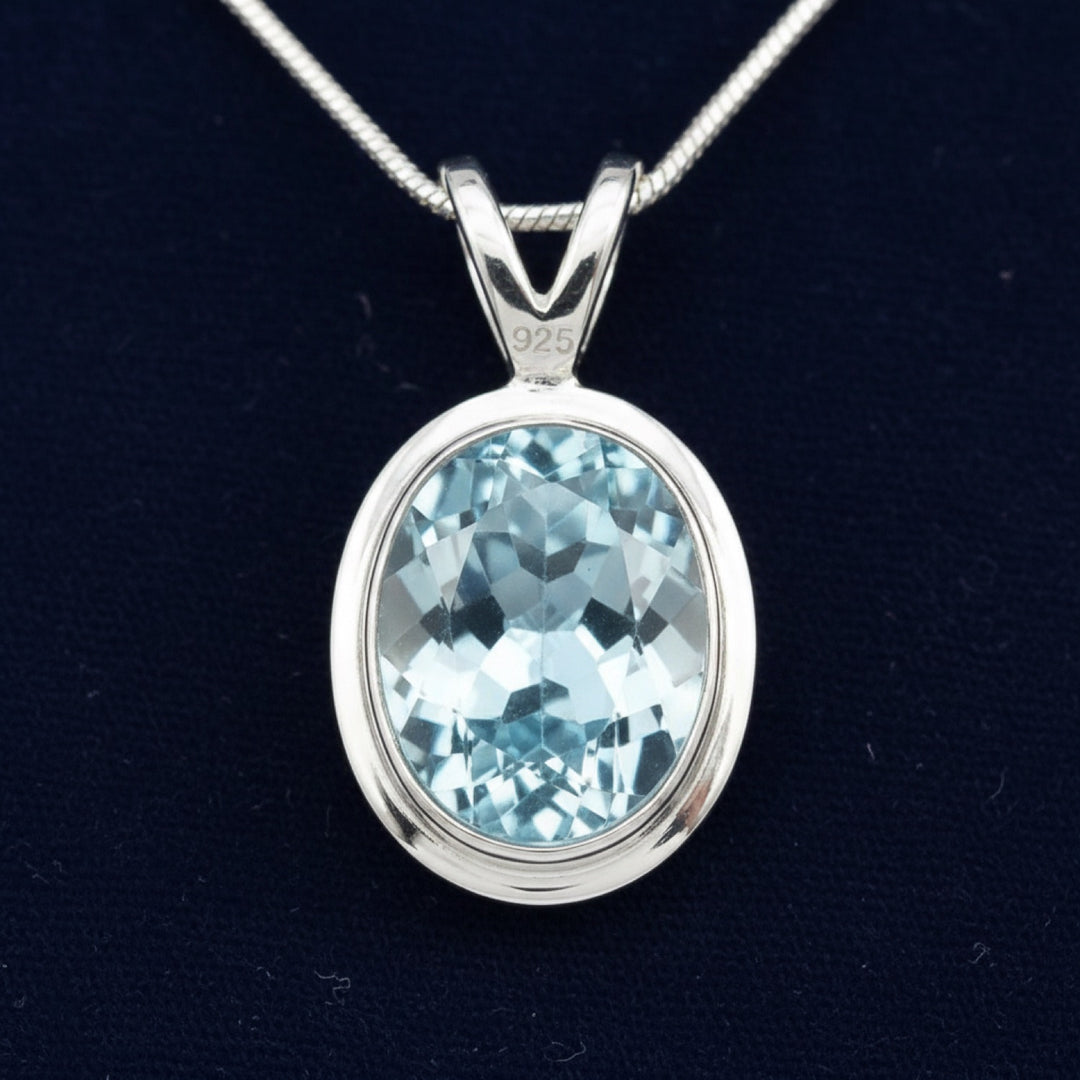 Dije Plata 925 con Topacio Azul Azul cielo 3.21ct, joyería mexicana Gold Shield - PREVENTA