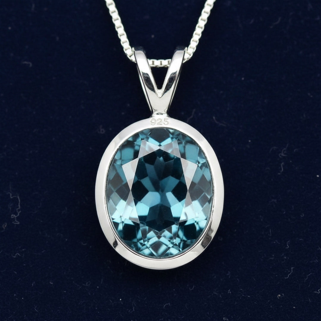 Dije Plata 925 con Topacio Azul London Blue 3.01ct, joyería mexicana Gold Shield - PREVENTA