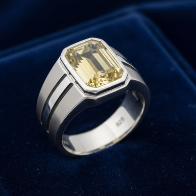 anillo de hombre de plata 925 con escapolita amarillo natural 1.74ct corte octagon de Tanzania, joyería mexicana Gold Shield