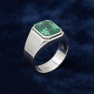anillo de hombre de plata 925 con esmeralda verde natural 3.13ct corte octagono, joyería mexicana Gold Shield